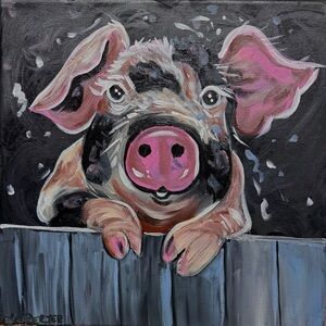 Original Art- Pig Painting 12x12 - signed by the Artist- Me :)